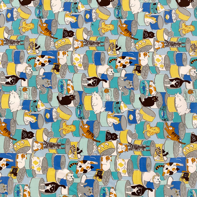 Cats & Tins Cotton Lawn - Blue