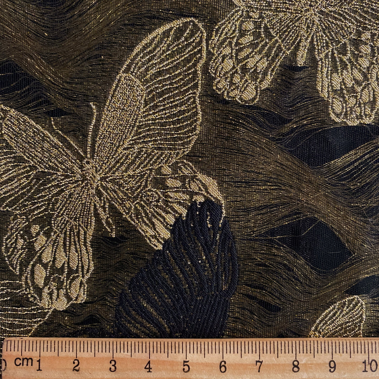 Butterfly Dreamscape Double Woven Jacquard - Metallic Gold / Black