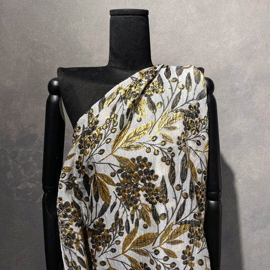 Botanical Olive Cloqué Brocade - Metallic Gold / Black / Silver