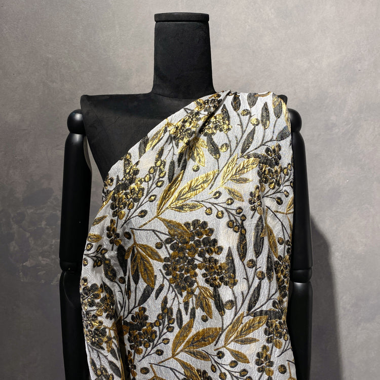 Botanical Olive Cloqué Brocade - Metallic Gold / Black / Silver