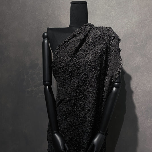 Warped Checkerboard Smocked Satin - Black