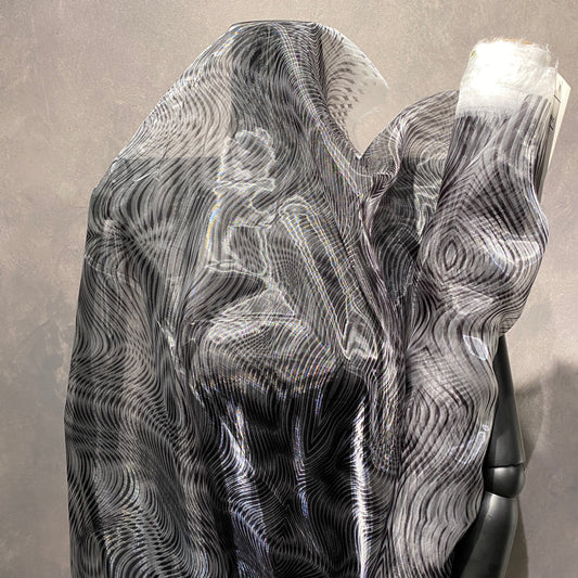 Optical Illusion Print Glass Organza - Black / White