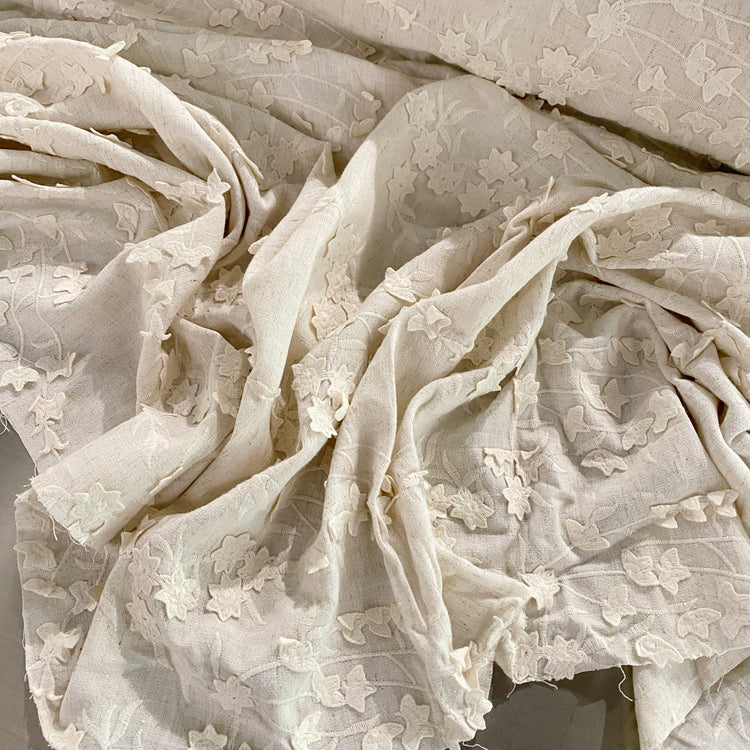 Embroidered 3D Applique Cherry Blossom Linen - Undyed