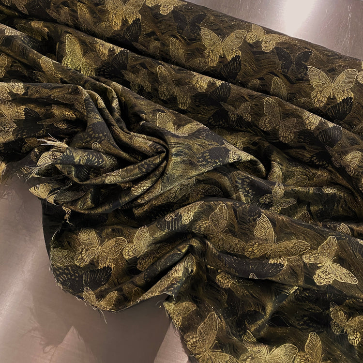 Butterfly Dreamscape Double Woven Jacquard - Metallic Gold / Black