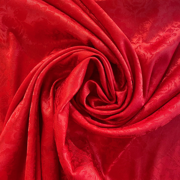 Satin Rose-field Damask - Red