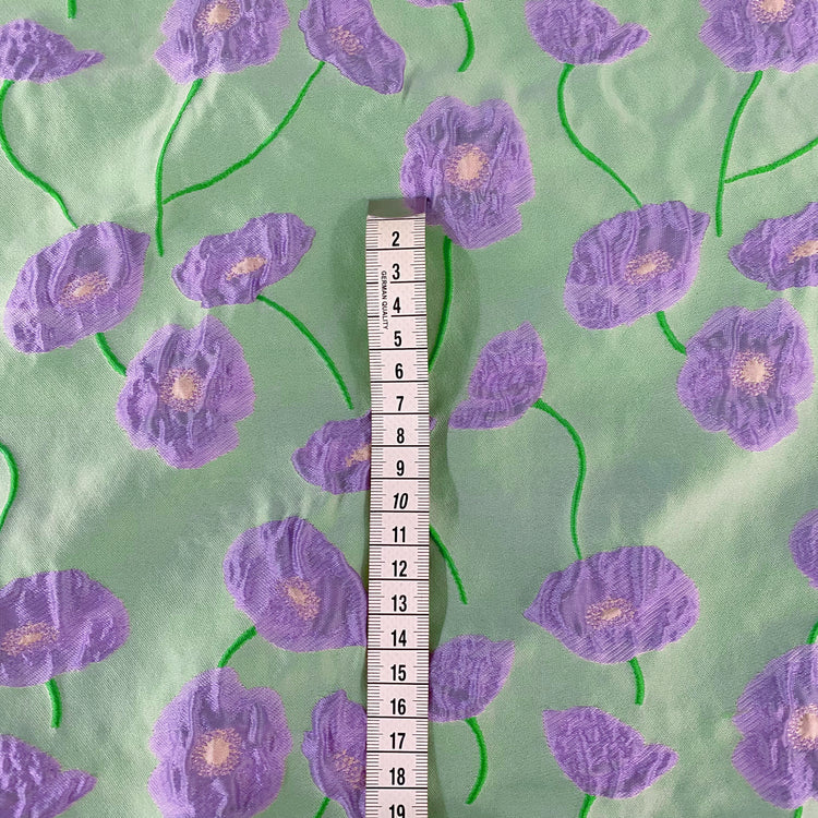 Poppy Floral Brocade - Pale Green - Light Purple