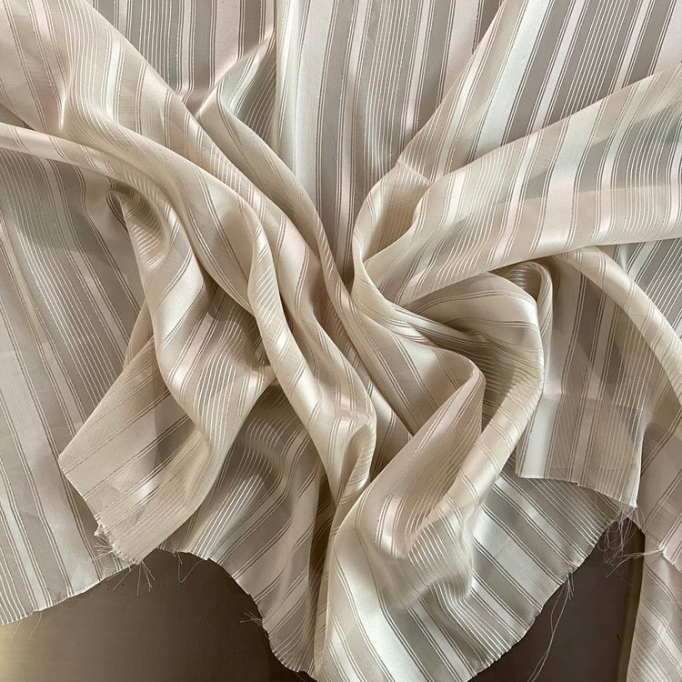 Metallic Chalkstripe Satin/Sheer - White/Silver