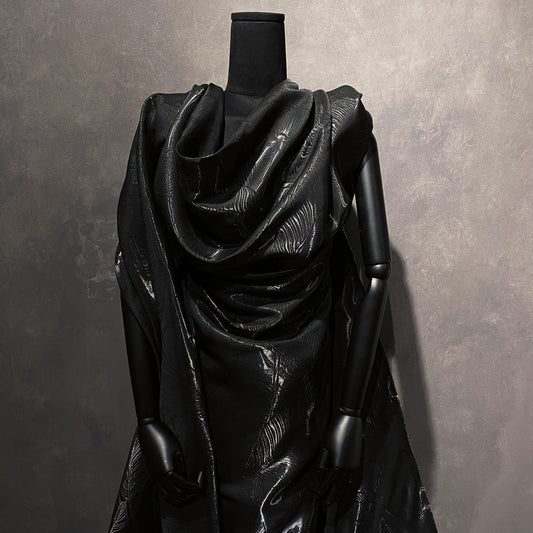 Palm Leaf Crystal Satin  - Gunmetal / Black