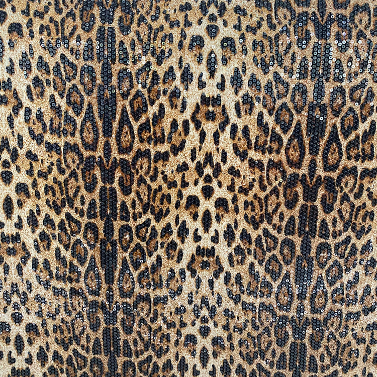 Sequinned Leopard Print Lycra/PET Jersey - Tan/Black