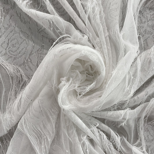 Grunged Rose Tricot Lace - Sheer - White