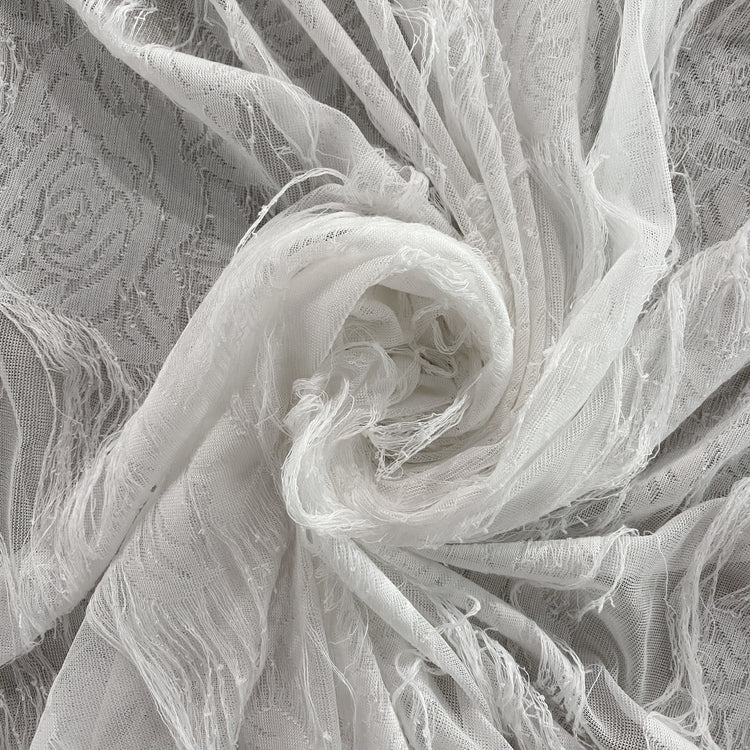 Grunged Rose Tricot Lace - Sheer - White