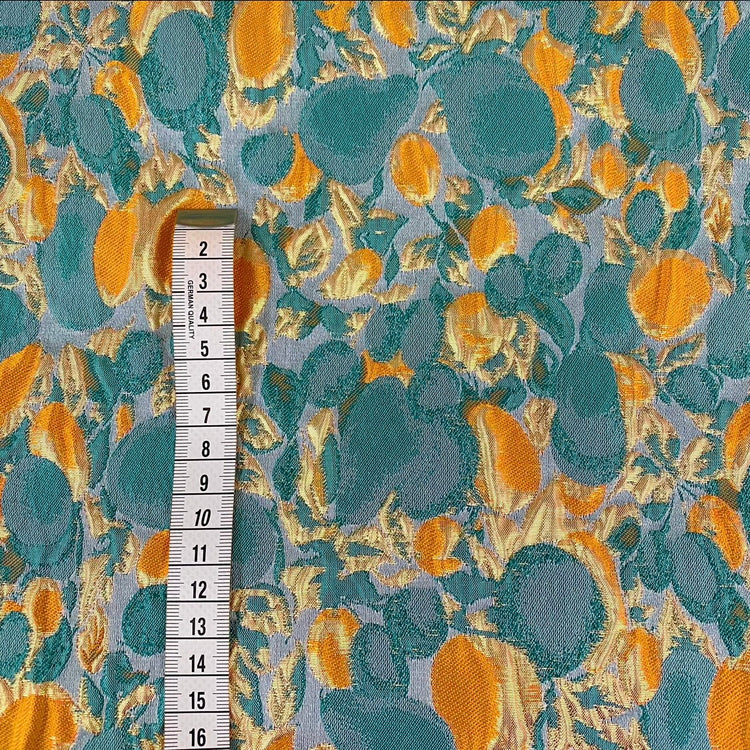 Abstract Garden Poly/Lurex Brocade - Orange/Teal