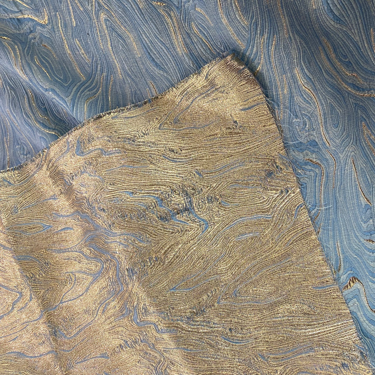 Contour Wave Brocade - Silver Metallic/Light Blue