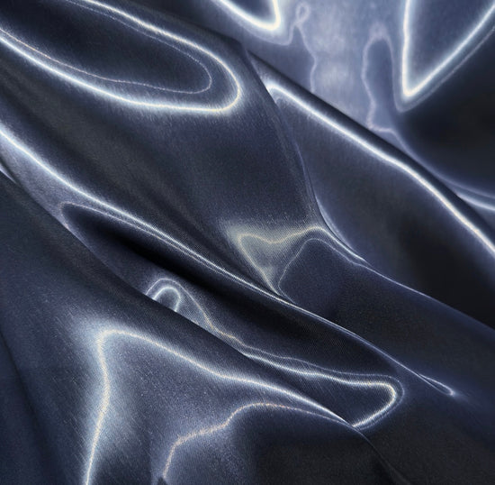 Fabric Lab Exclusive - Satin Backed Liquid Shimmer - Dark Grey Blue