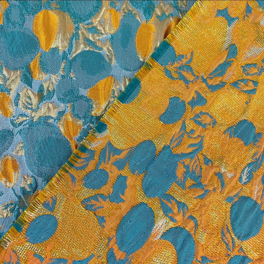 Abstract Garden Motif Brocade - Metallic - Gold/Orange/Teal
