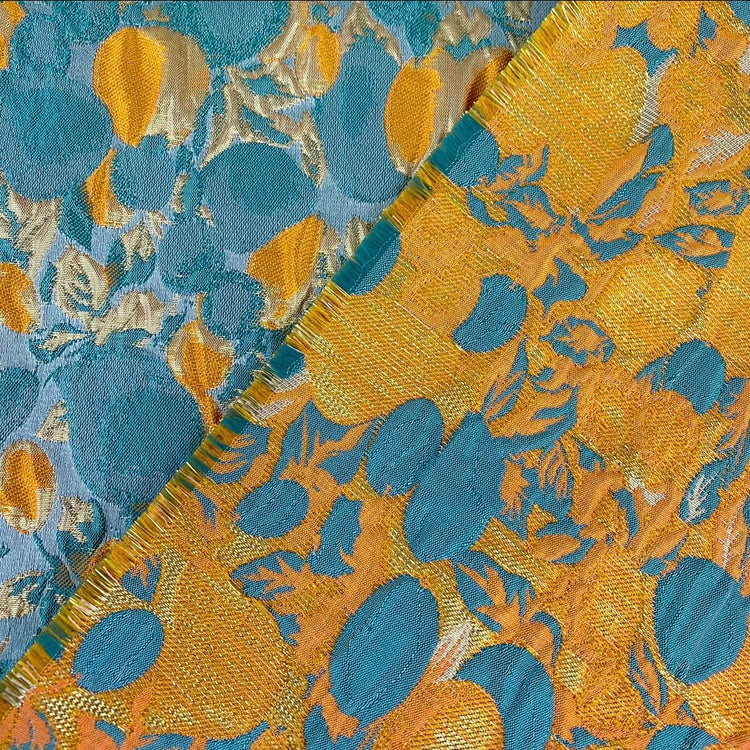 Abstract Garden Poly/Lurex Brocade - Orange/Teal