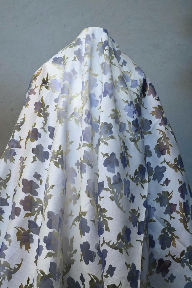 Chiffon Pansy Window Cotton/Nylon Twill - Lavender/Pale Goldenrod