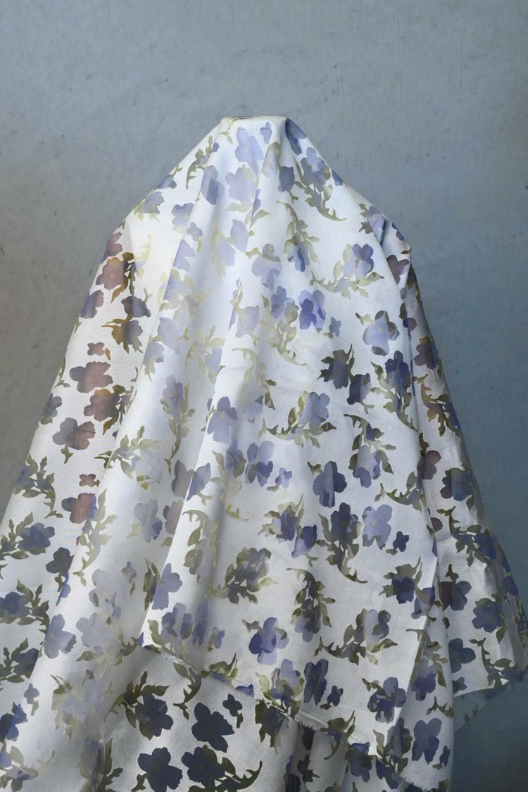 Chiffon Pansy Window Cotton/Nylon Twill - Lavender/Pale Goldenrod