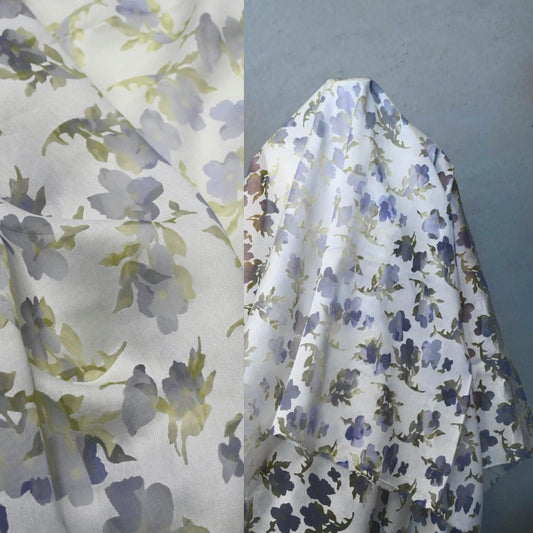 Chiffon Pansy Window Cotton/Nylon Twill - Lavender/Pale Goldenrod