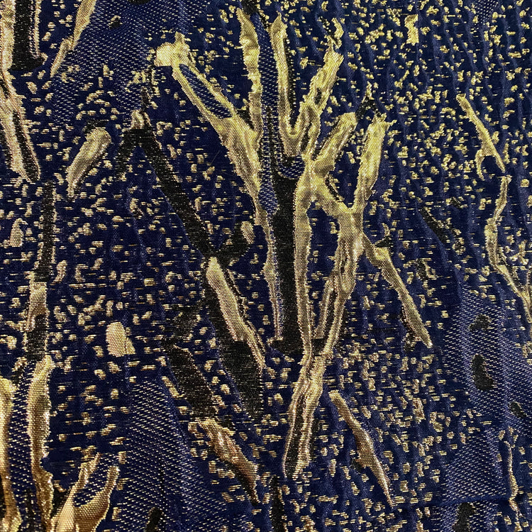 Abstract Tussock Poly/Lurex Brocade - Navy/Gold