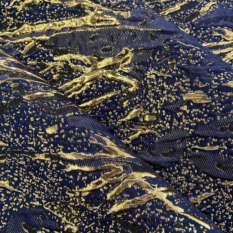 Abstract Tussock Poly/Lurex Brocade - Navy/Gold