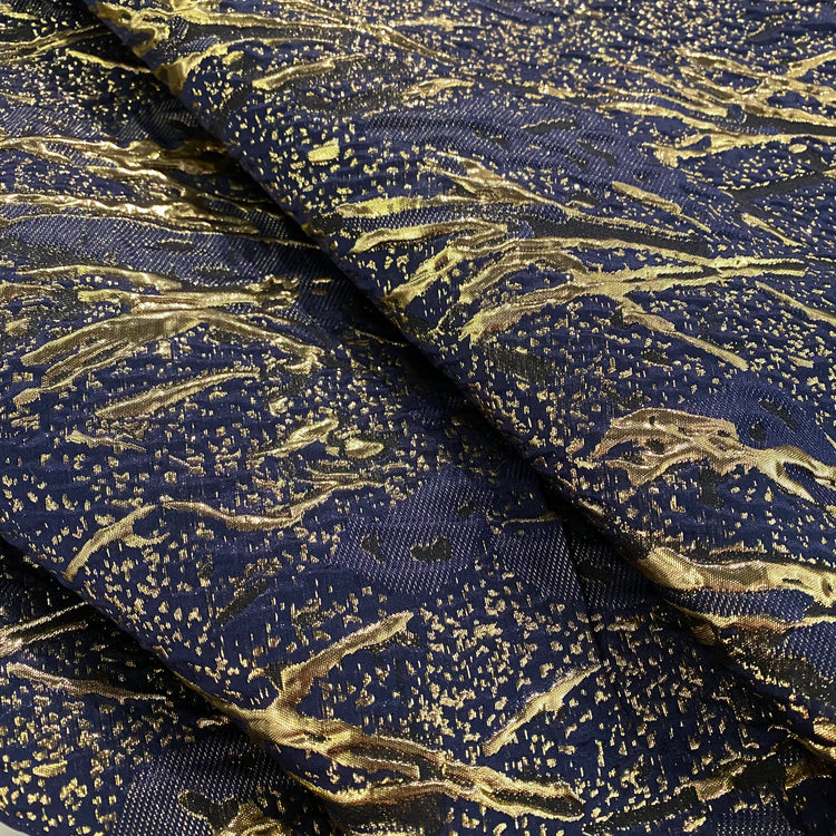 Abstract Tussock Poly/Lurex Brocade - Navy/Gold