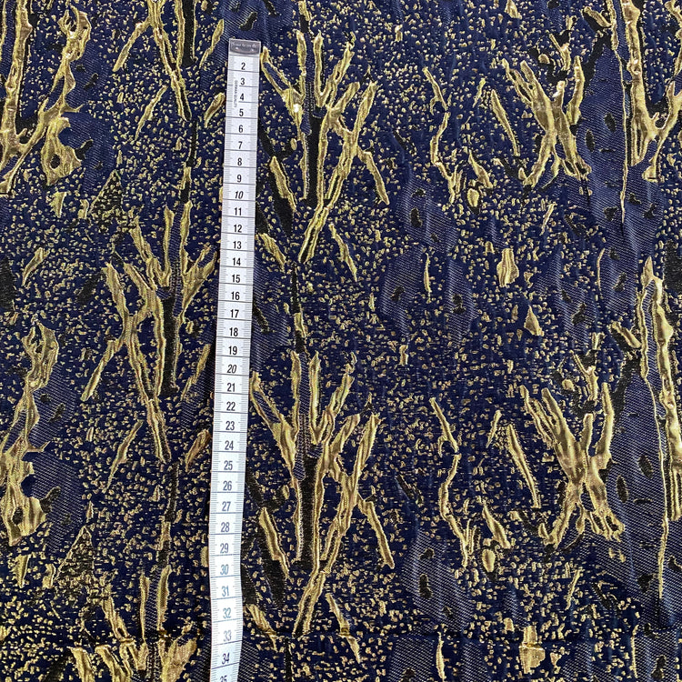 Abstract Tussock Poly/Lurex Brocade - Navy/Gold