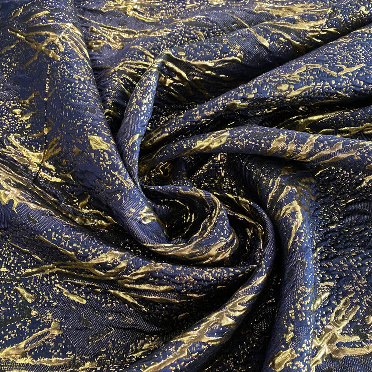 Abstract Tussock Poly/Lurex Brocade - Navy/Gold