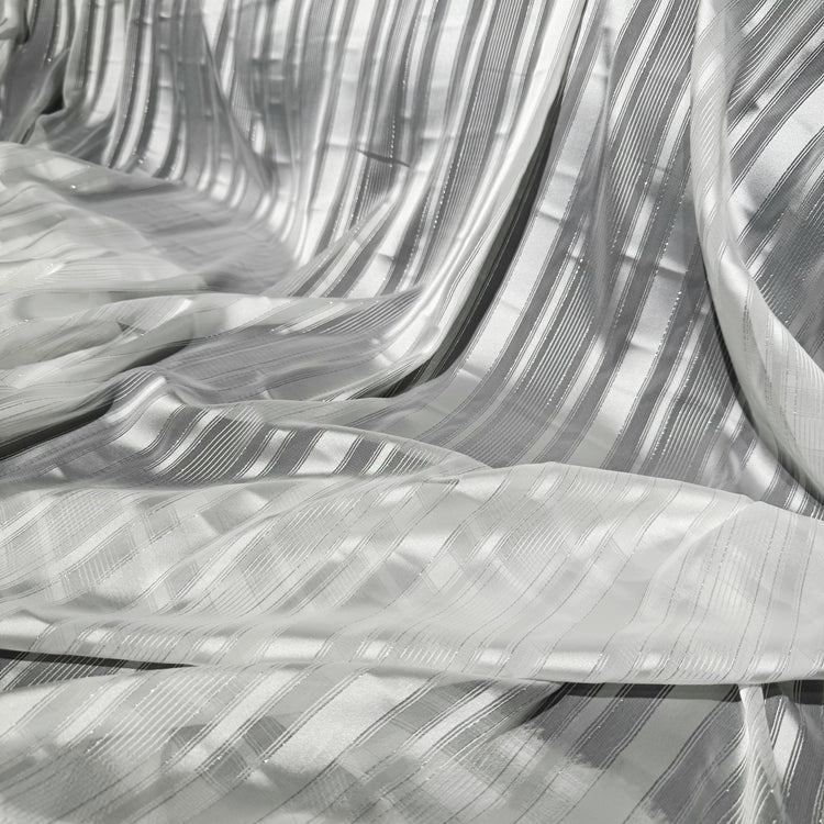 Metallic Chalkstripe Satin/Sheer - White/Silver