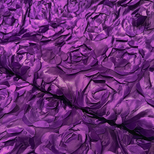 3D Rose Motif Satin - Purple