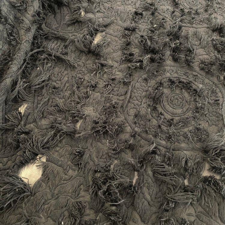 Chenille Cotton Fringe Tapestry Jacquard - Black