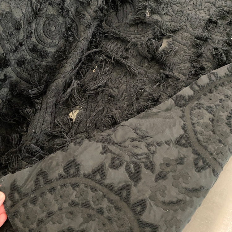 Chenille Cotton Fringe Tapestry Jacquard - Black