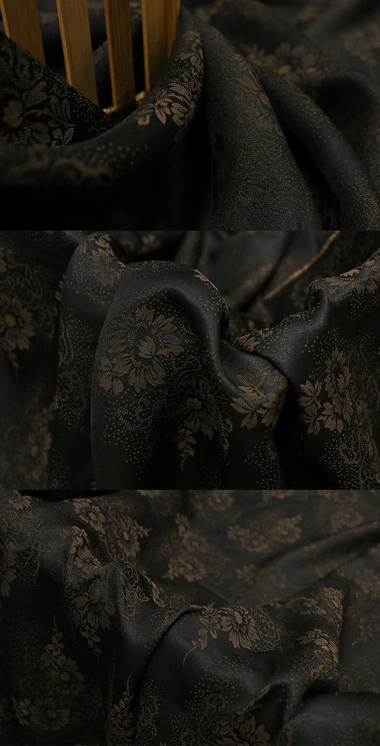 Floral & Stylised Vines Damask - Sienna/Black