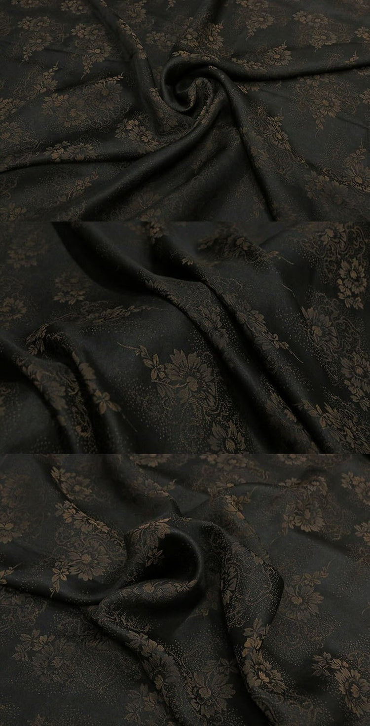 Floral & Stylised Vines Damask - Sienna/Black