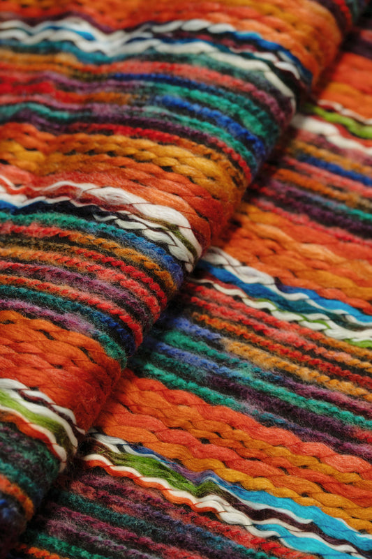 Jersey knit with Appliquéd Yarn Stripes - Orange