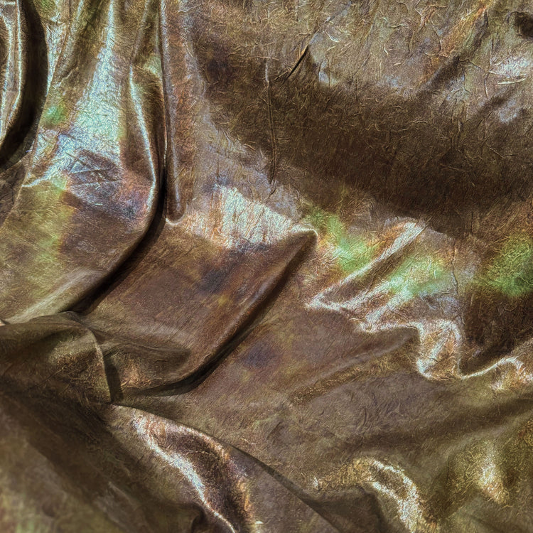 Shibori Dyed Coated Satin - Saddle Brown/Yellow Green