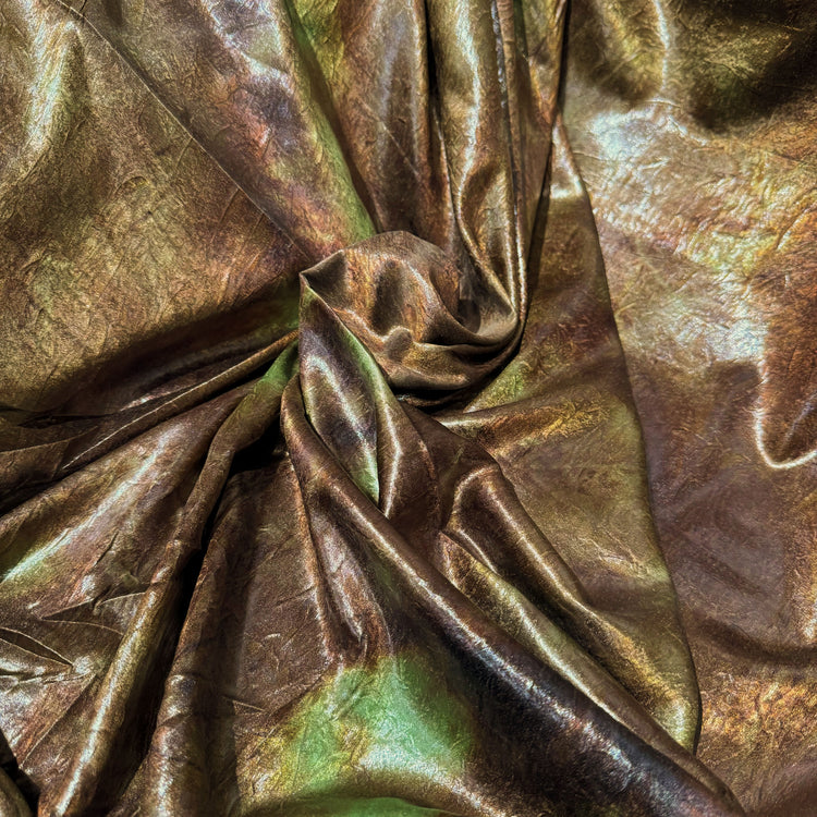 Shibori Dyed Coated Satin - Saddle Brown/Yellow Green