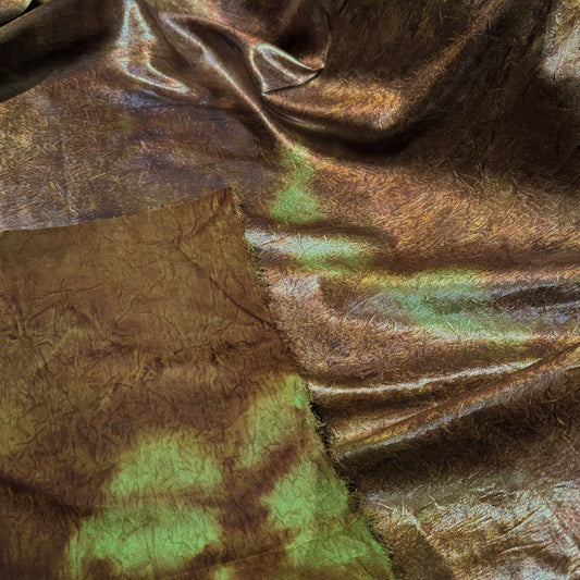 Shibori Dyed Coated Satin - Saddle Brown/Yellow Green