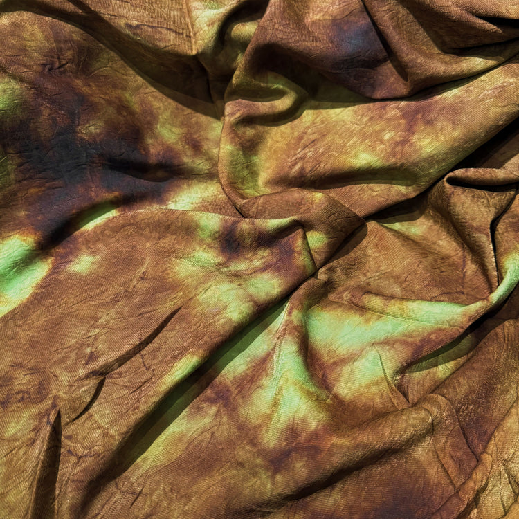 Shibori Dyed Coated Satin - Saddle Brown/Yellow Green