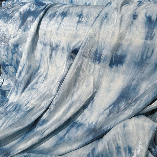 Ocean Shibori Dyed Satin - Steel Blue Tonal