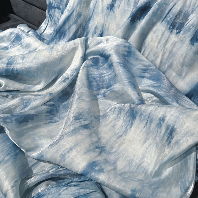 Ocean Shibori Dyed Satin - Steel Blue Tonal