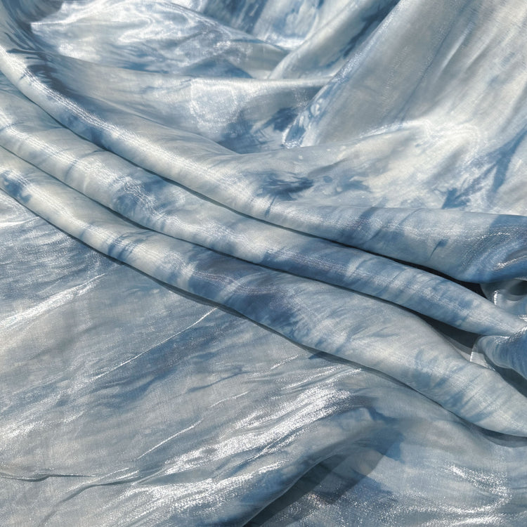 Ocean Shibori Dyed Satin - Steel Blue Tonal