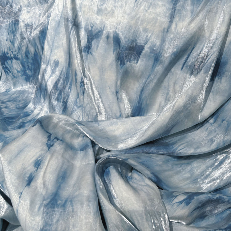 Ocean Shibori Dyed Satin - Steel Blue Tonal