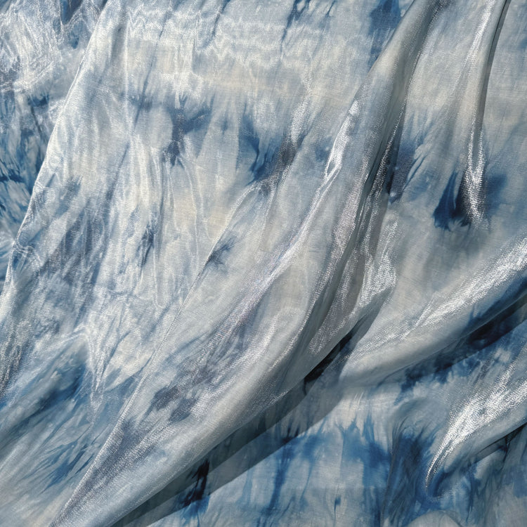 Ocean Shibori Dyed Satin - Steel Blue Tonal