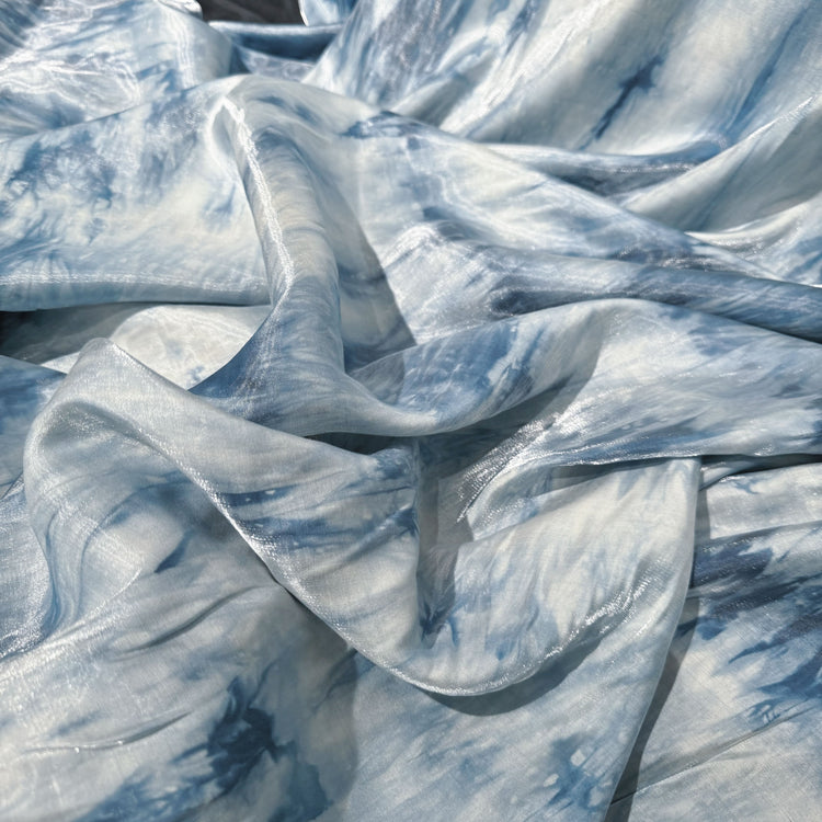 Ocean Shibori Dyed Satin - Steel Blue Tonal