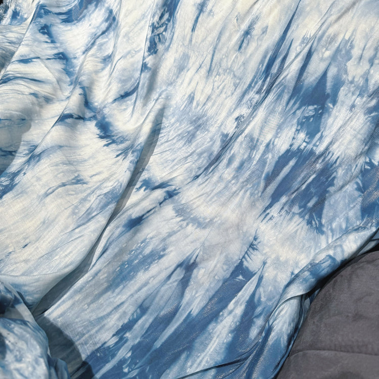 Ocean Shibori Dyed Satin - Steel Blue Tonal