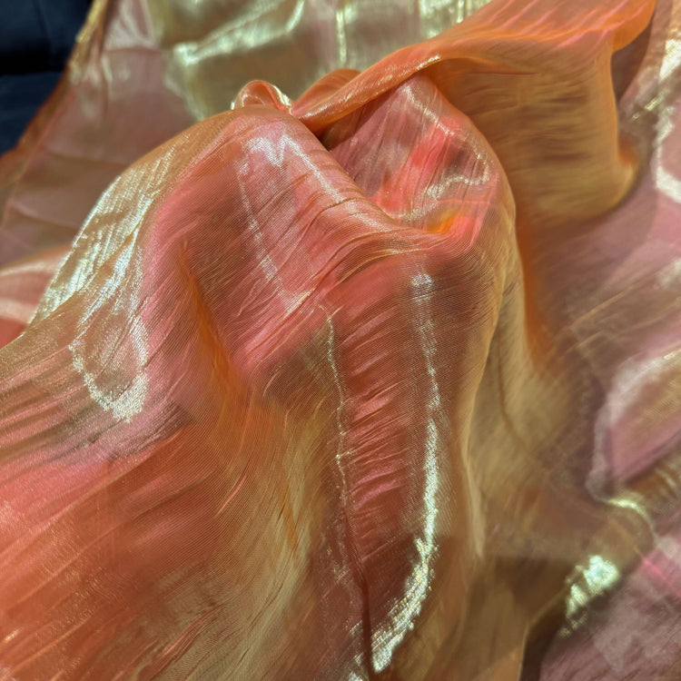 Creased Iridescent Satin - Orange/Coral