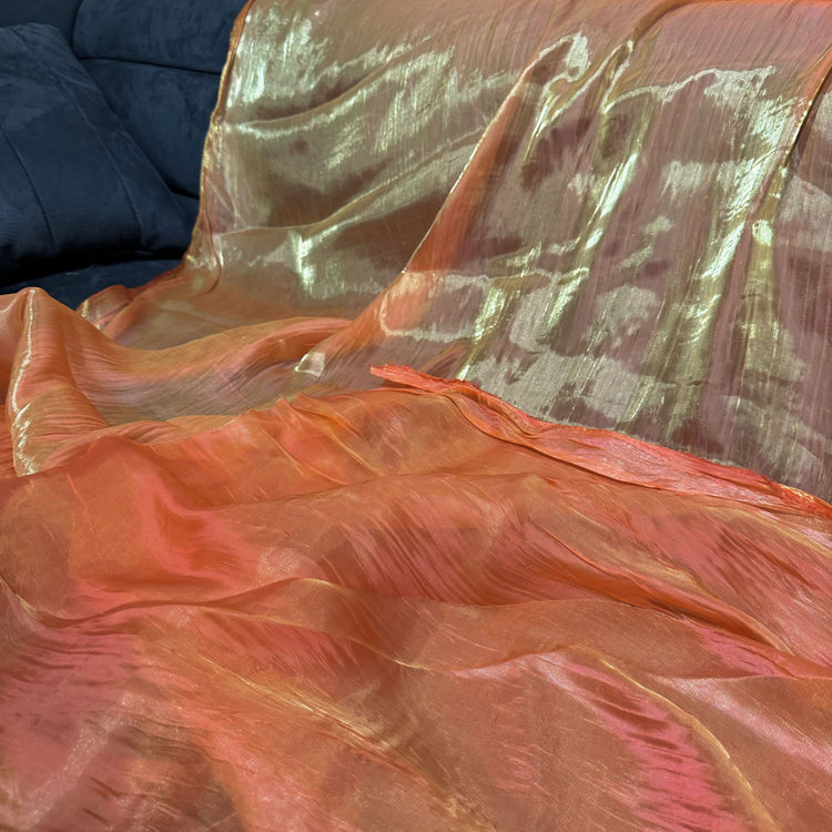 Creased Iridescent Satin - Orange/Coral