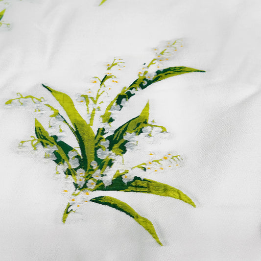 Lily of the valley Motif Dobby Gabardine - White/Forest Green/Yellow Green
