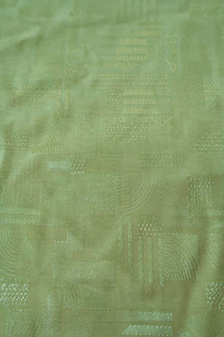 Abstract Geometric Art Deco Silk/Viscose Damask - Pale Olive